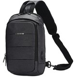 Neuleben Schulterrucksack Sling Rucksack mit USB Port Wasserfest Daypack Schultertasche Brusttasche für Reise Freizeit Fahrrad (Schwarz)