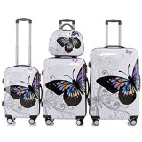 Butterfly - Trolley Koffer Set 4-teilig Hartschale 3 Trolleys + Beauty-Case 4 Rollen XL-Light 