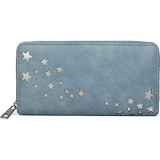 styleBREAKER Damen Portemonnaie mit Metallic Stern Cut-Outs Reißverschluss Geldbörse 02040115 Farbe:Blau