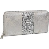 styleBREAKER Geldbörse mit umlaufendem Pailletten Streifen Reißverschluss Portemonnaie Damen 02040056 Farbe:Antik-Silber