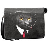 Coole Vintage Umhängetasche für Katzenhalter mit Katzen Motiv Canvas Agent Cat Tasche Katze Katzenbesitzer Retro Studententasche Messenger Bag
