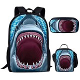 AGroupdream Shark Rucksack für Teenager Mädchen Jungen Kinder Schultaschen Rucksack Set mit Brotdose und Federmäppchen