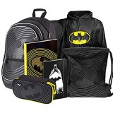 Schulrucksack Set 6 Teilig für Jungen Schultasche ab 3. Klasse Grundschule Ranzen mit Brustgurt Ergonomischer Schulranzen (Batman)