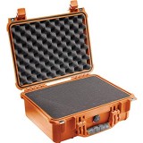 PELI 1450 Sturzfester Koffer für Empfindliches Equipment IP67 Wasser- und Staubdicht 15L Volumen Hergestellt in Deutschland Mit Schaumstoffeinlage (Anpassbar) Orange