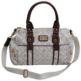 Damentasche von Giulia Pieralli - Damen Glamour Handtasche Handbag Tasche Henkeltasche Bowling Tasche Umhängetasche (Weiß-Braun) präsentiert von ZMOKA®