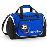 Mein Zwergenland Sporttasche Kinder personalisierbar mit Schuhfach Kindersporttasche 39L mit Name und Fußballer Bedruckt in Royal Blau